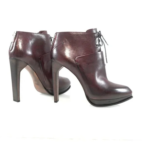 NIB$995 CoSTUME NATIONAL LACED LEATHER ANKLE BOOTS PLATFORM BACK ZIP HEELS 39.5